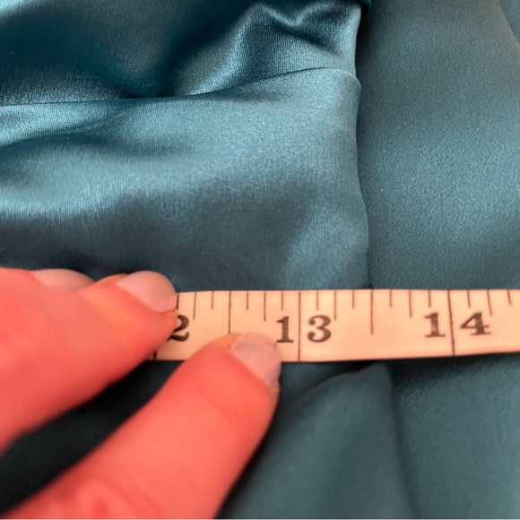 BADGLEY MISCHKA dress silk formal one shoulder SC0096 Grecian mini teal green 2 - Picture 11 of 13